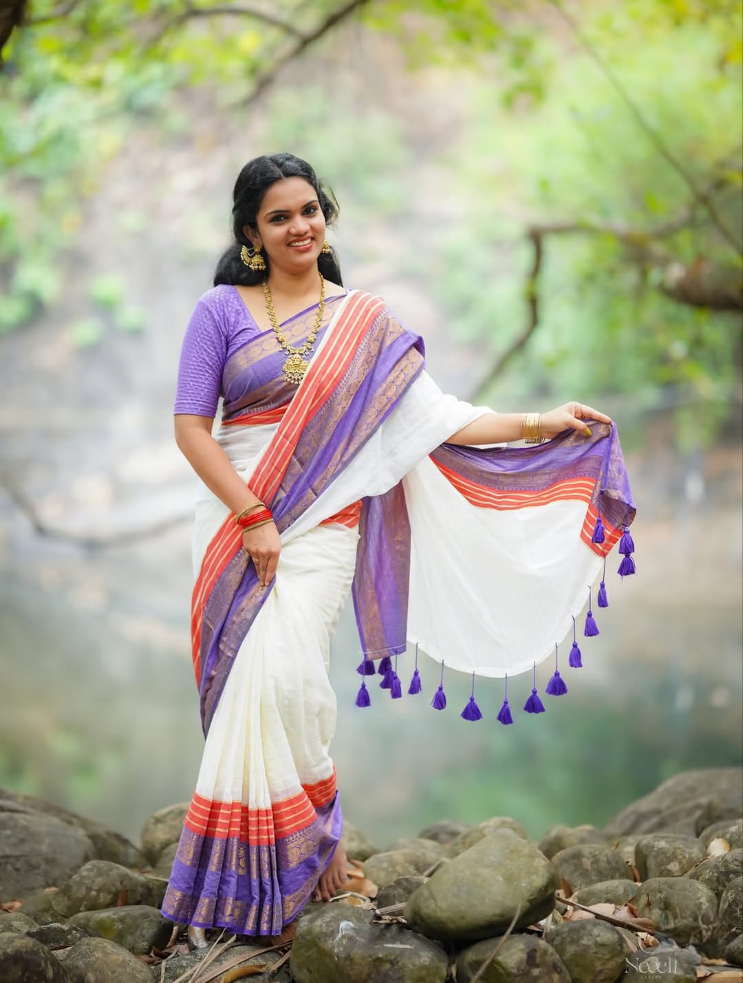 Mul cotton kanchi border saree — Pure mul cotton saree with kanchi border with zari