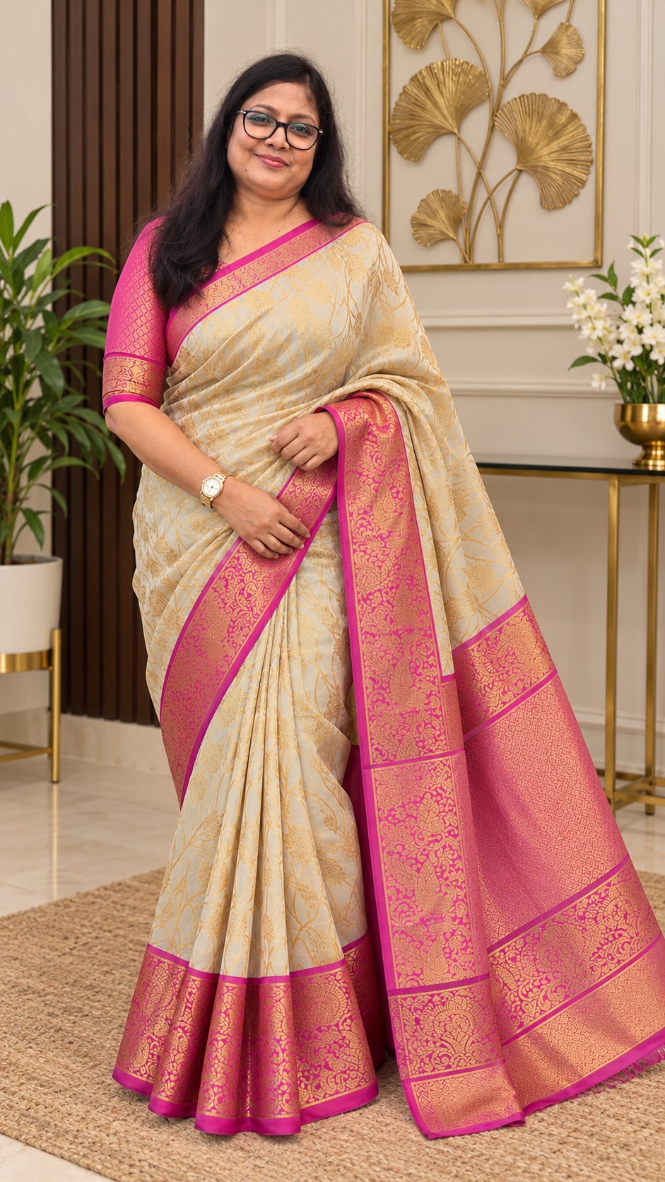 Semi Dharmavaram silk saree — A perfect choice when you want the royal look of silk with a comfortable, easy-to-carry feel