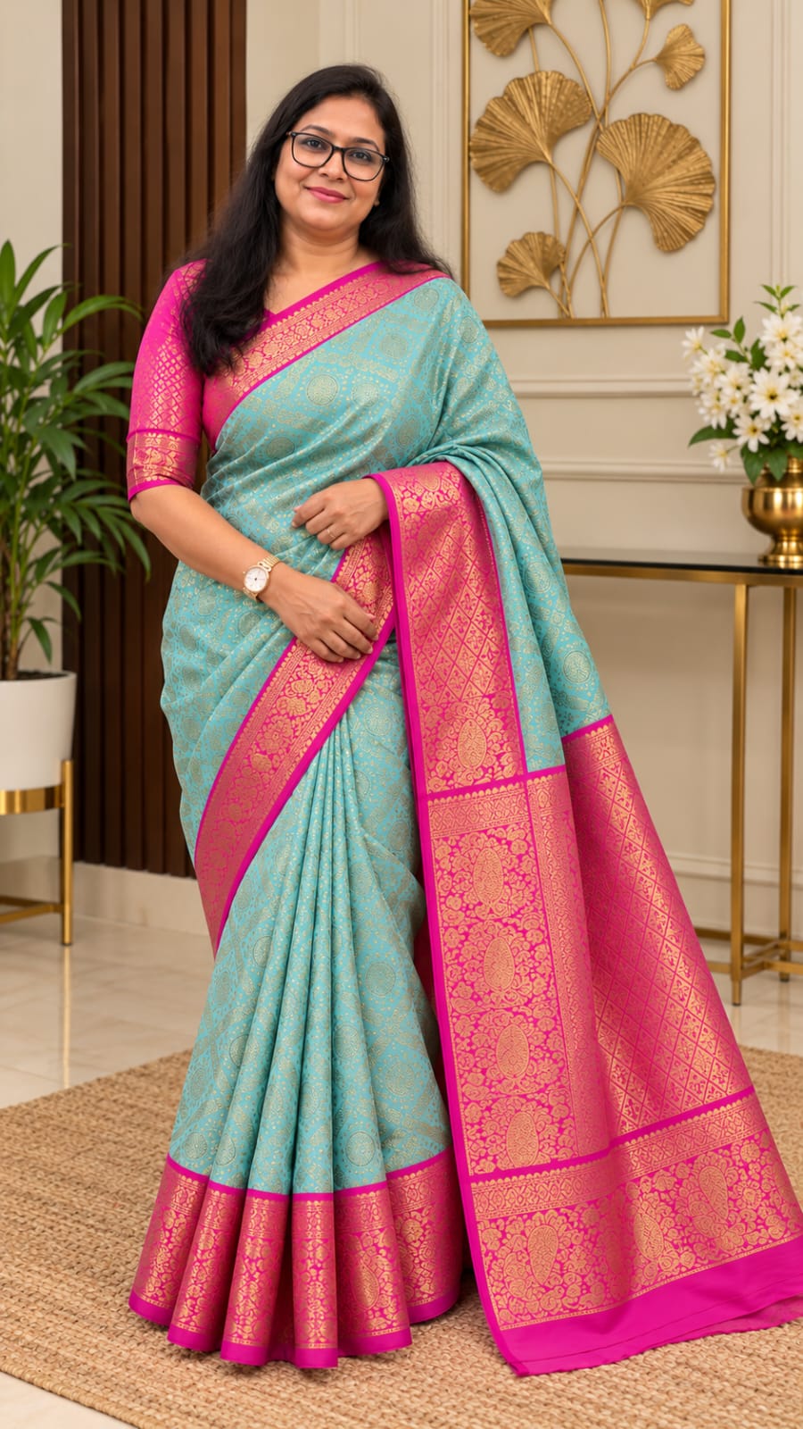 Semi Dharmavaram Silk Saree — Sky Blue in Sky Blue — Semi Dharmavaram silk