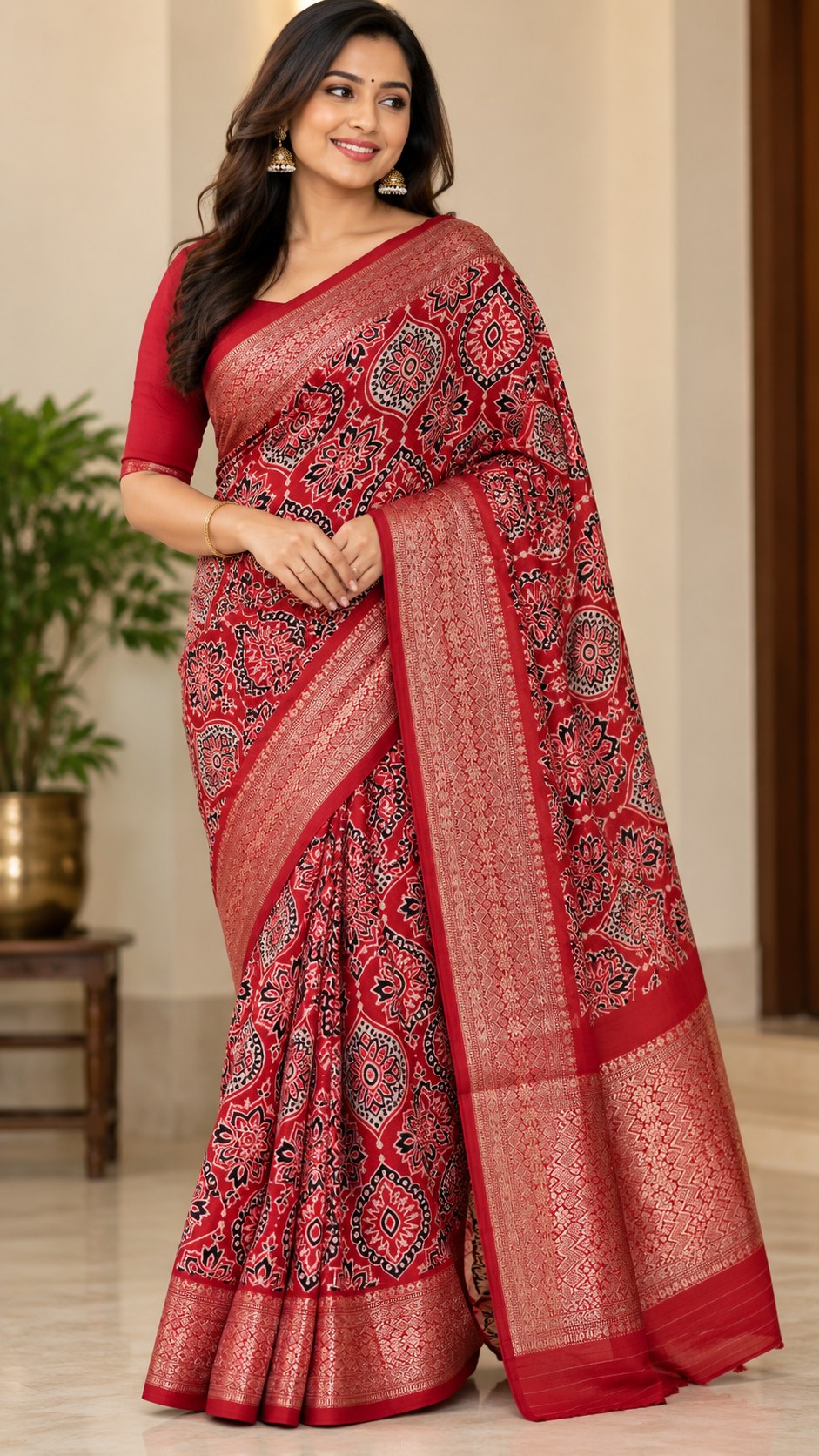 Ajrak Semi Dola Silk in Red — Semi Dola Silk in Ajrak