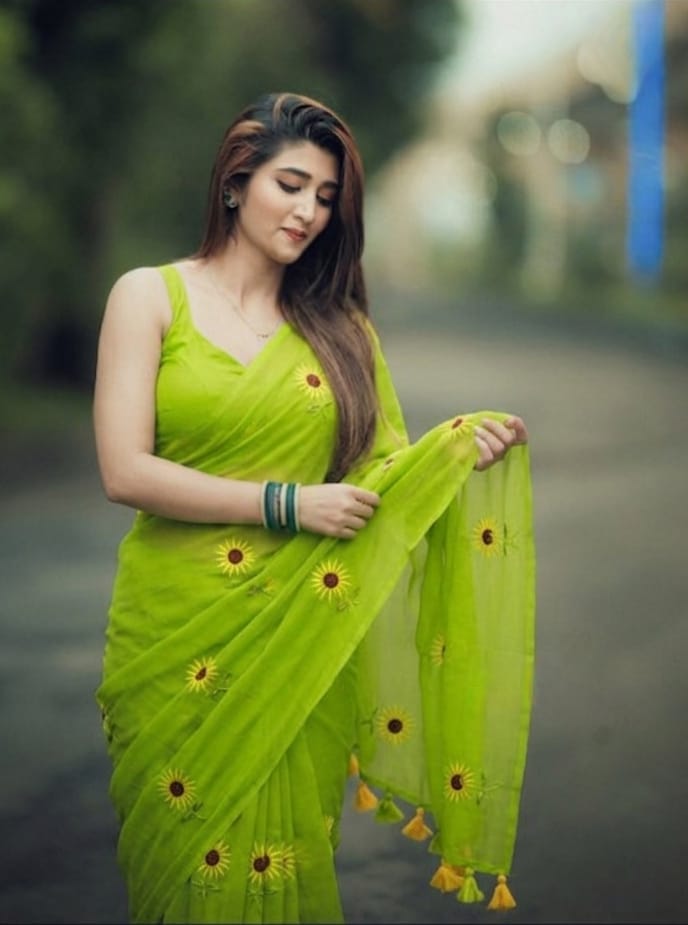 Mul cotton Sunflower — Pure Mul cotton saree with hand embroidery