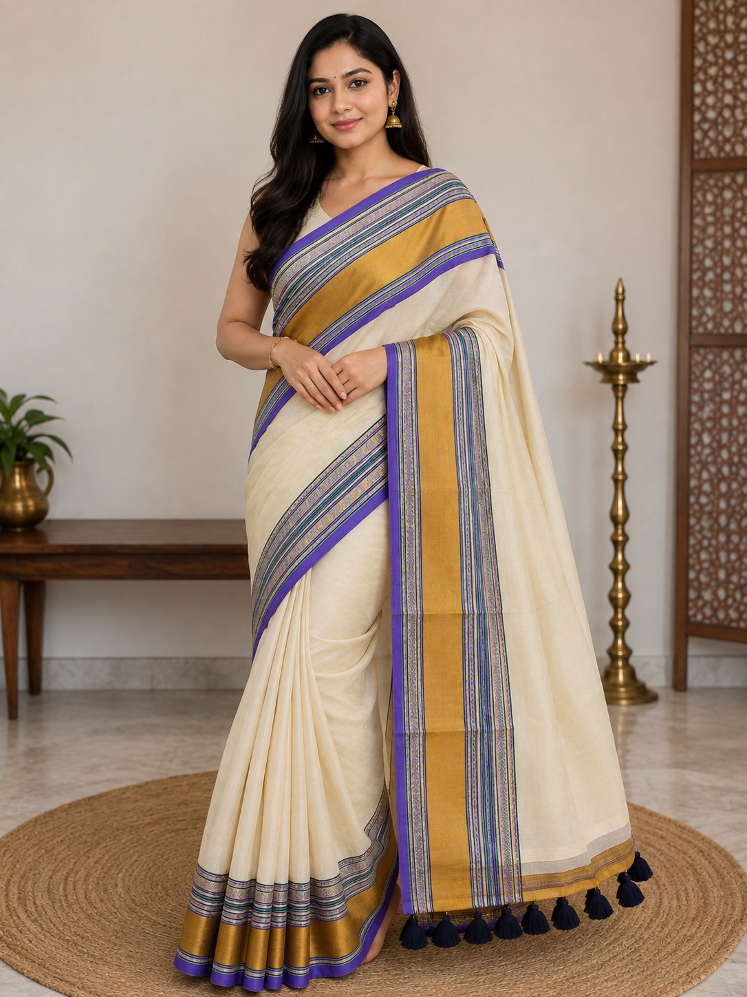 Mul cotton with kachi zari border — Pure Mul cotton sarees with kachi zari border